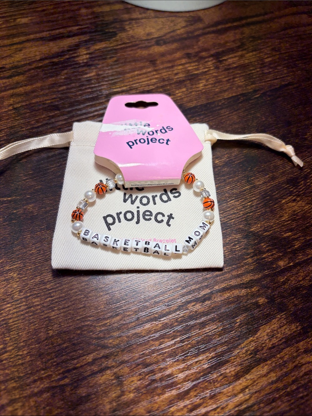 Words Project "Basketball Mom" Beaded Bracelet - Orange and White